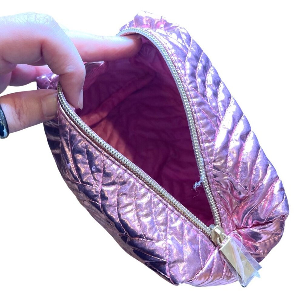 Ulta Beauty Cosmetic Makeup Pouch Metallic Pink Quilted Jewelry Bag New - Picture 2 of 7